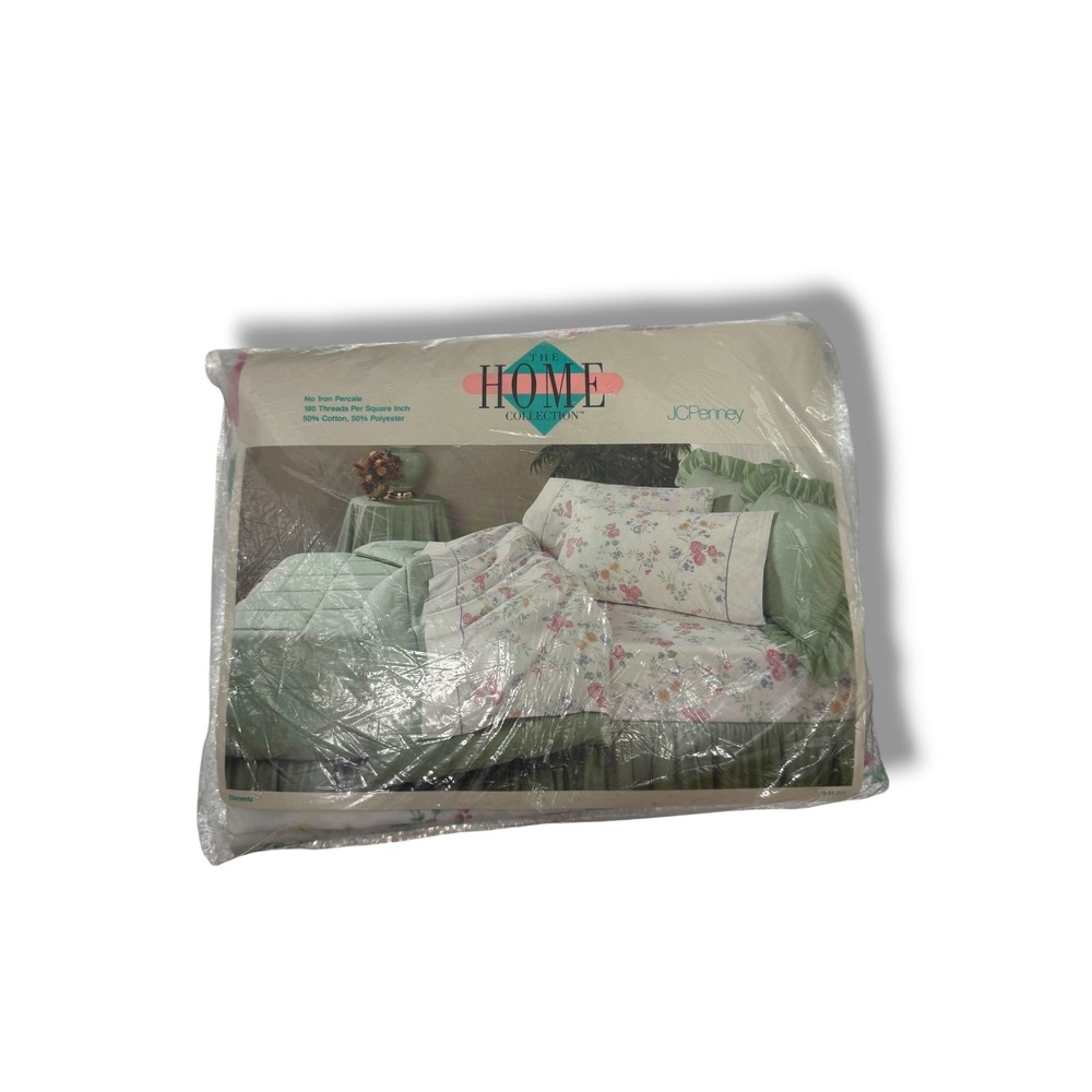 Vintage JCPenney Home Full Fitted Sheet Floral Percale USA NOS Sealed Cottage